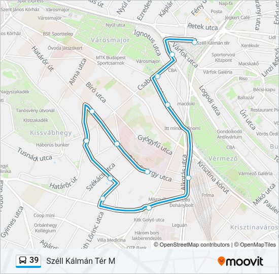 39 autóbusz Vonal Térkép