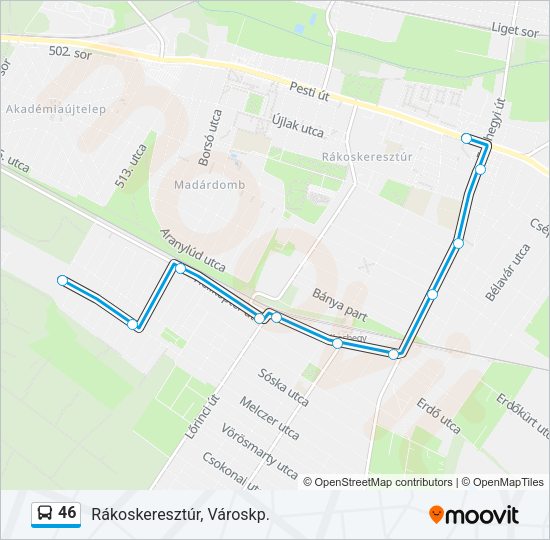 46 autóbusz Vonal Térkép