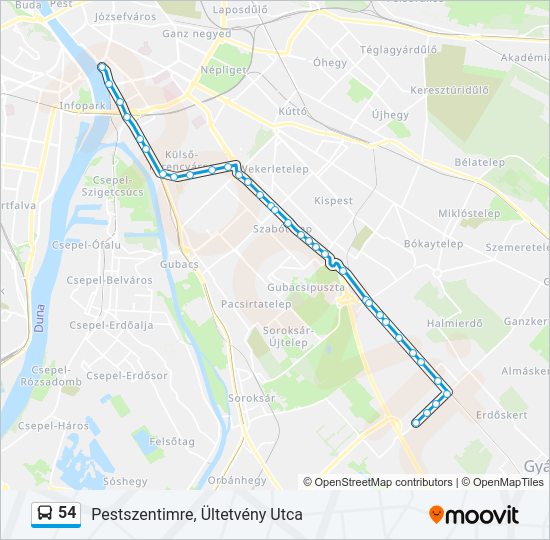 54 autóbusz Vonal Térkép