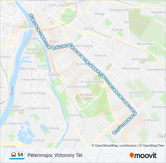 54 autóbusz Vonal Térkép