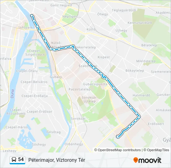 54 Bus Line Map