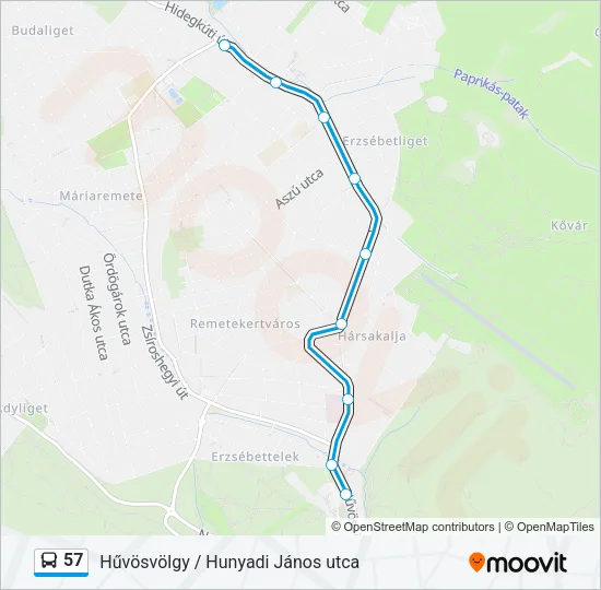 57 autóbusz Vonal Térkép