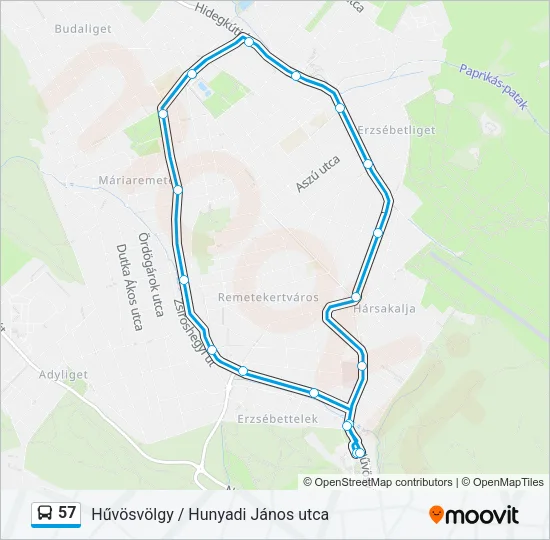 57 autóbusz Vonal Térkép