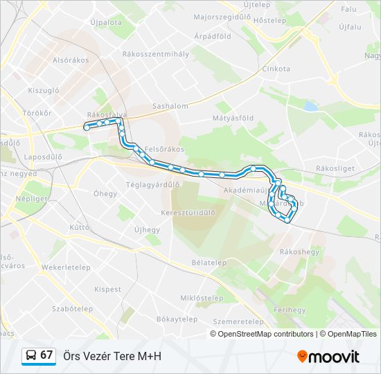 67 autóbusz Vonal Térkép