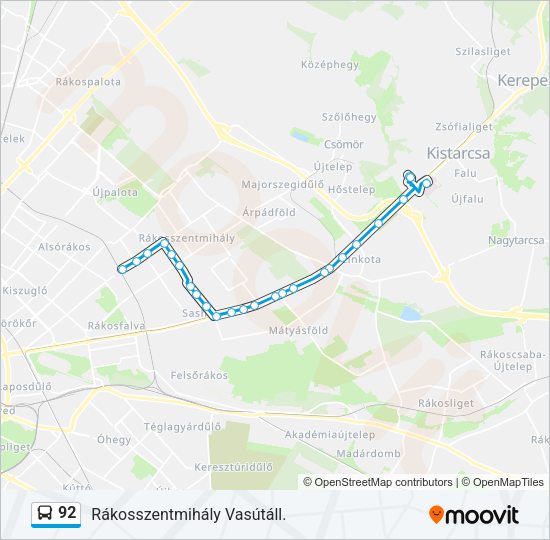 92 autóbusz Vonal Térkép