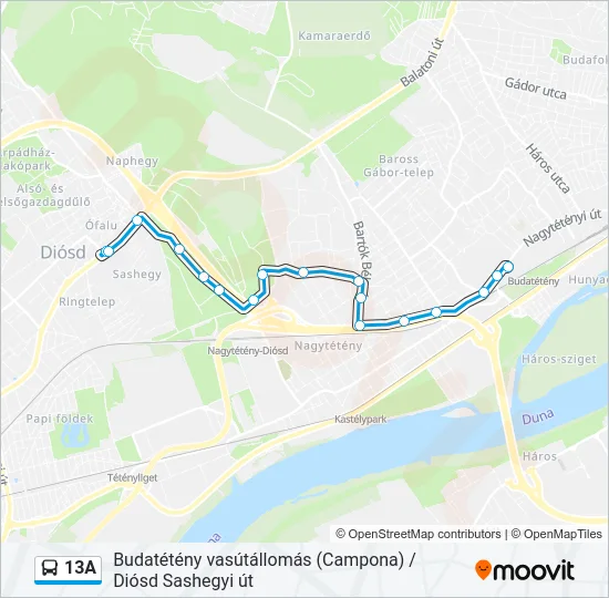 13A Bus Line Map