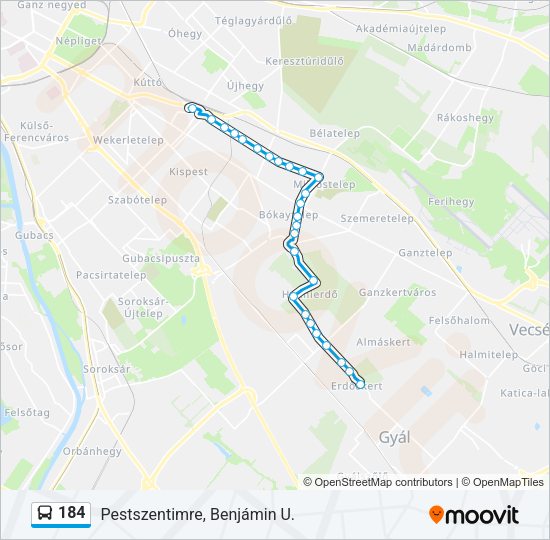 184 autóbusz Vonal Térkép