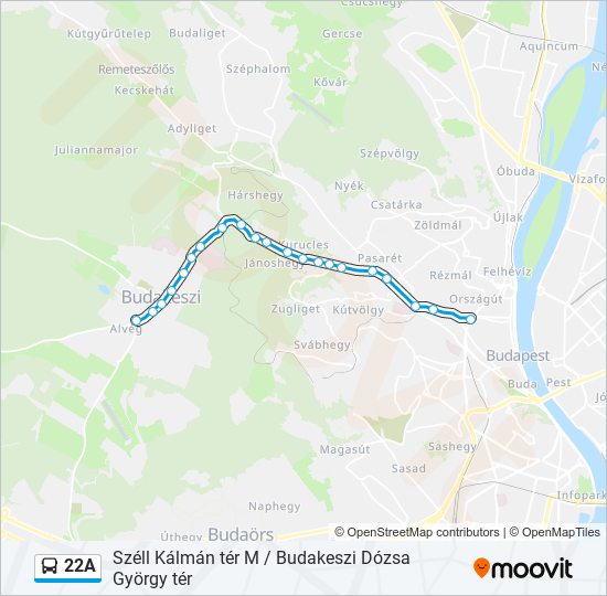 22A autóbusz Vonal Térkép