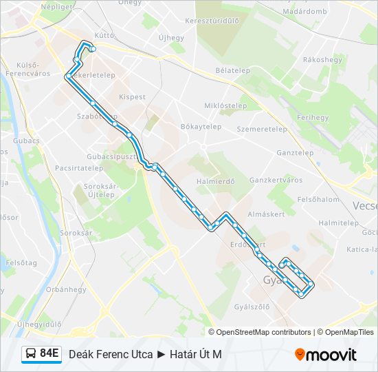 84E autóbusz Vonal Térkép