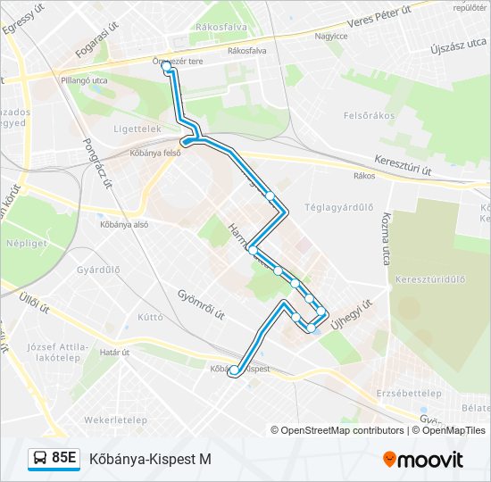 85E autóbusz Vonal Térkép