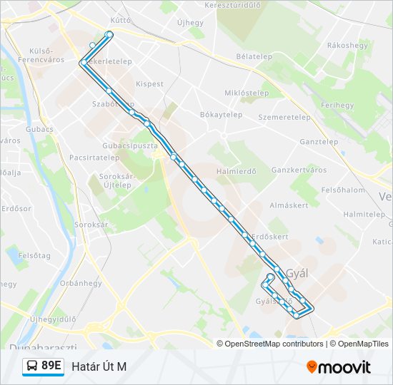 89E autóbusz Vonal Térkép
