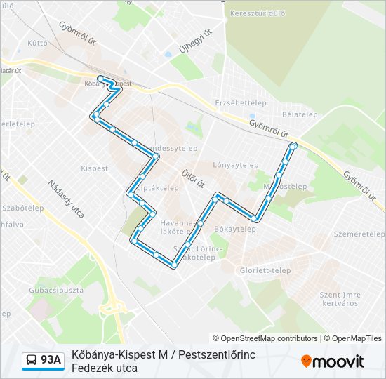 93A autóbusz Vonal Térkép