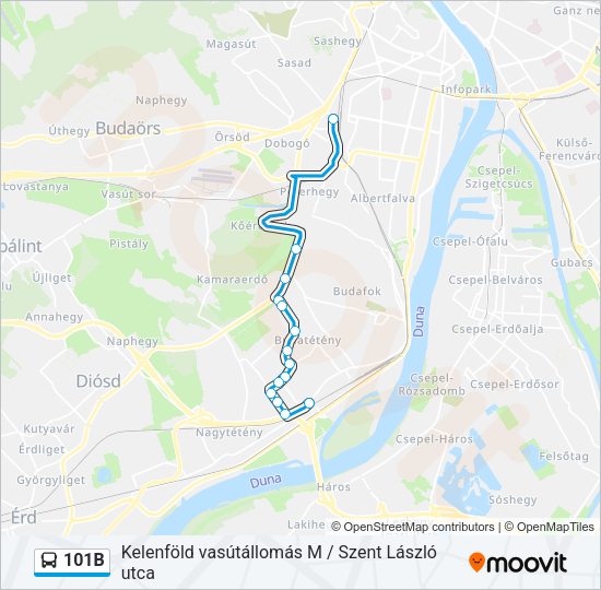 101B autóbusz Vonal Térkép