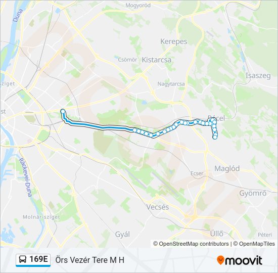 169E autóbusz Vonal Térkép