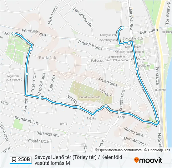 250B Bus Line Map