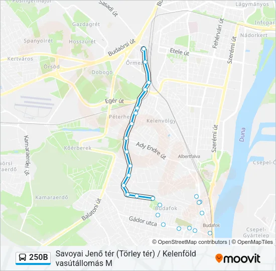 250B Bus Line Map