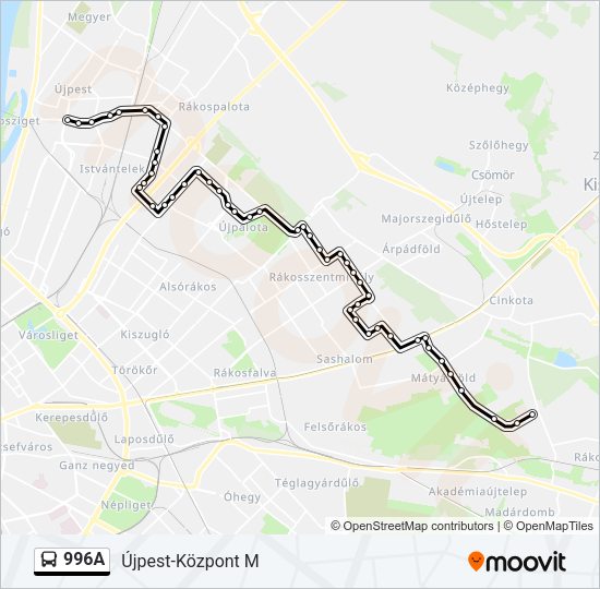996A autóbusz Vonal Térkép