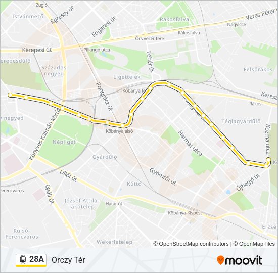 28A villamos Vonal Térkép