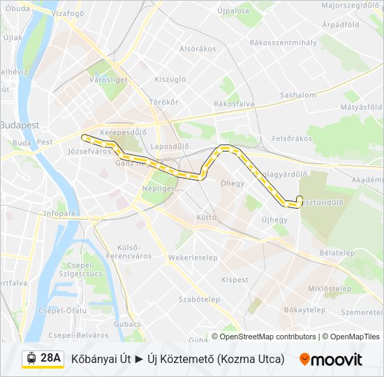 28A villamos Vonal Térkép