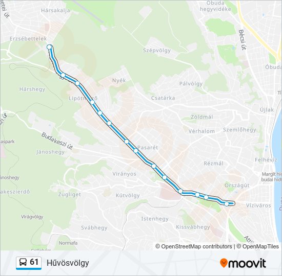 61 autóbusz Vonal Térkép