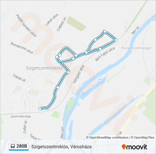 280B autóbusz Vonal Térkép