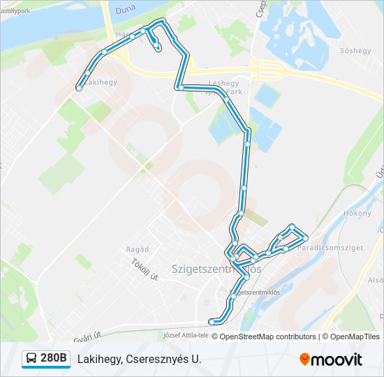 280B autóbusz Vonal Térkép