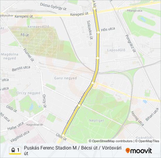 1 villamos Vonal Térkép