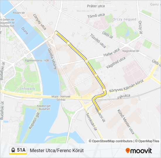 51A villamos Vonal Térkép