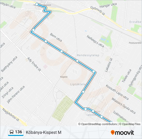 136 autóbusz Vonal Térkép