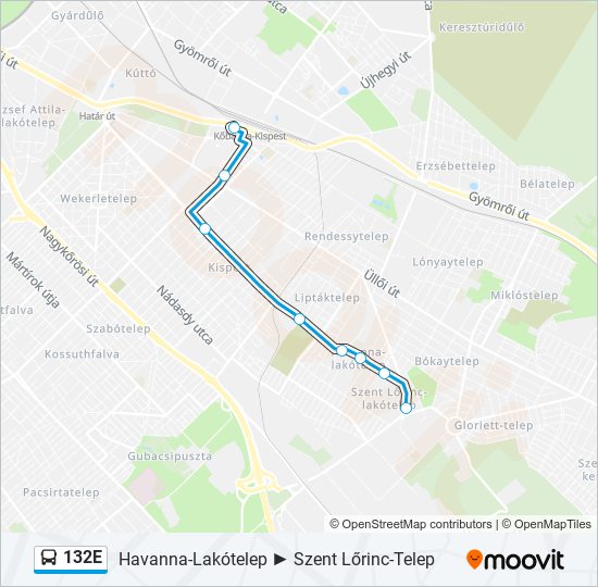 132E bus Line Map