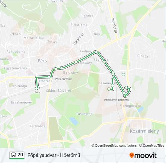 20 autóbusz Vonal Térkép