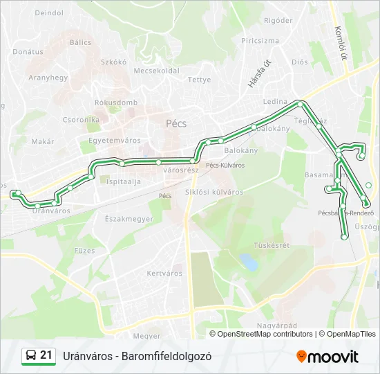 21 autóbusz Vonal Térkép