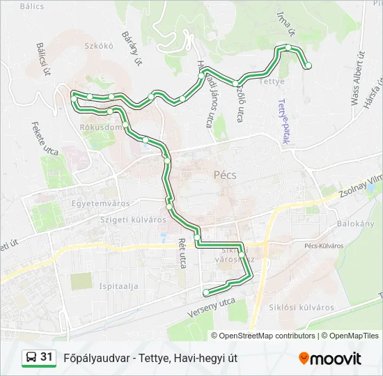 31 autóbusz Vonal Térkép