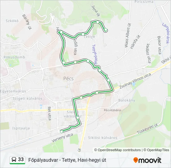 33 autóbusz Vonal Térkép