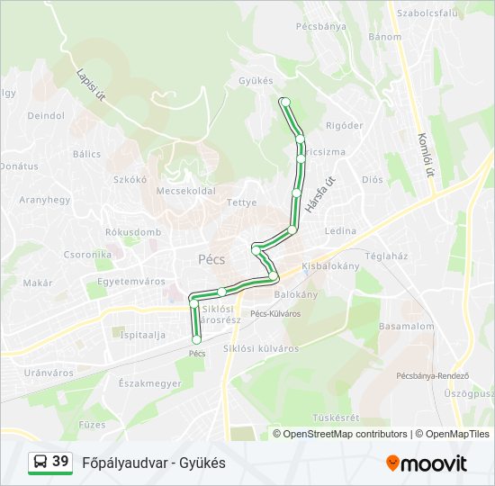 39 autóbusz Vonal Térkép