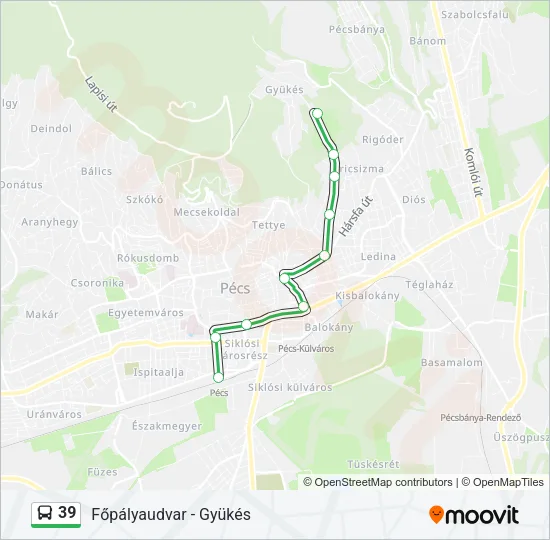 39 autóbusz Vonal Térkép