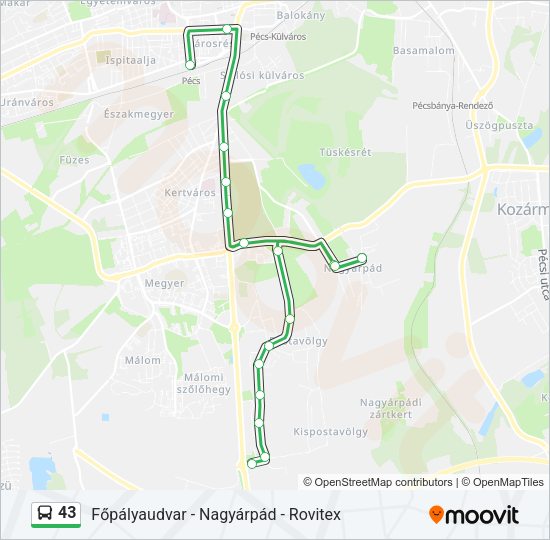 43 autóbusz Vonal Térkép