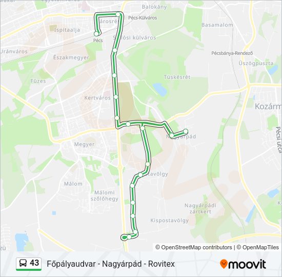 43 autóbusz Vonal Térkép