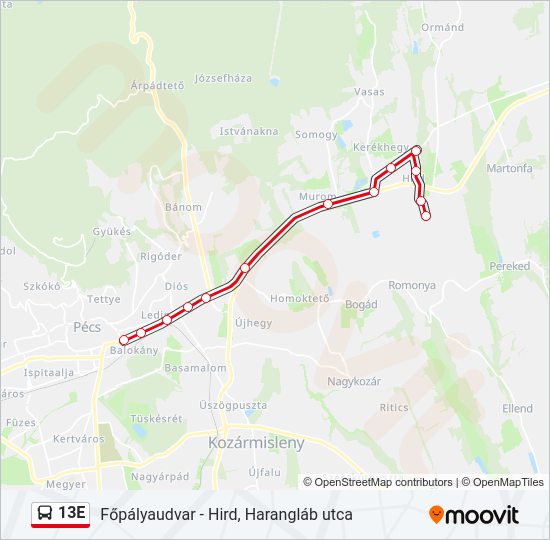 13E Bus Line Map