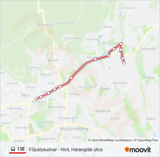13E Bus Line Map