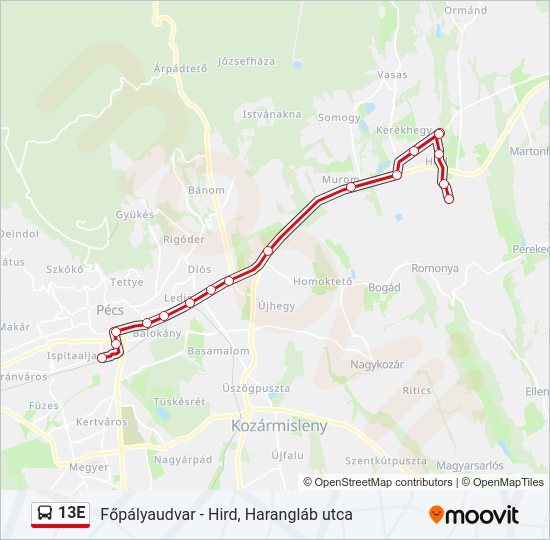 13E autóbusz Vonal Térkép