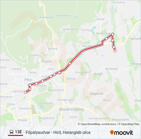 13E autóbusz Vonal Térkép