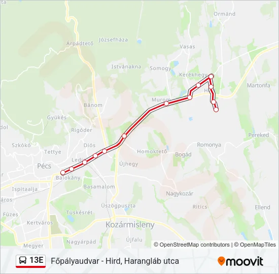 13E autóbusz Vonal Térkép
