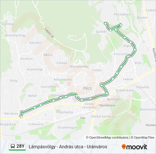 28Y autóbusz Vonal Térkép
