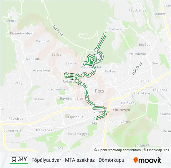 34Y autóbusz Vonal Térkép