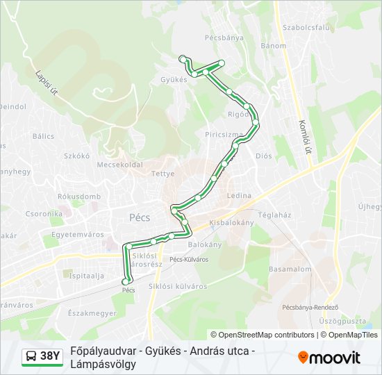 38Y autóbusz Vonal Térkép