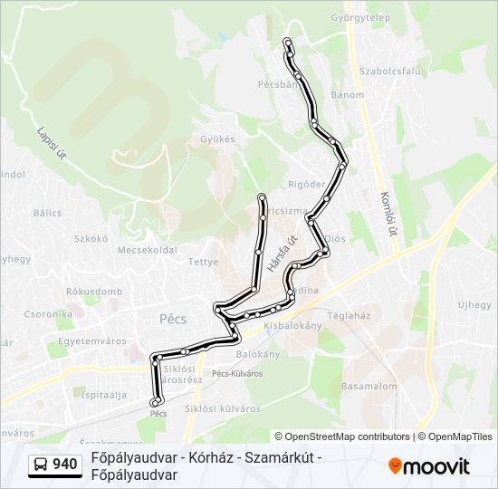 940 autóbusz Vonal Térkép