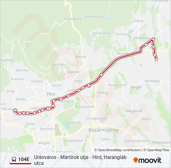 104E autóbusz Vonal Térkép