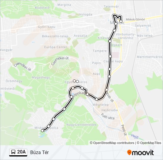 20A autóbusz Vonal Térkép