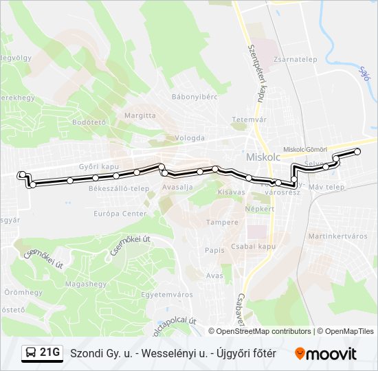 21G autóbusz Vonal Térkép